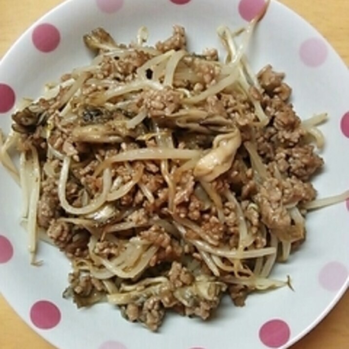 ひき肉と舞茸ともやしの醤油炒め♪